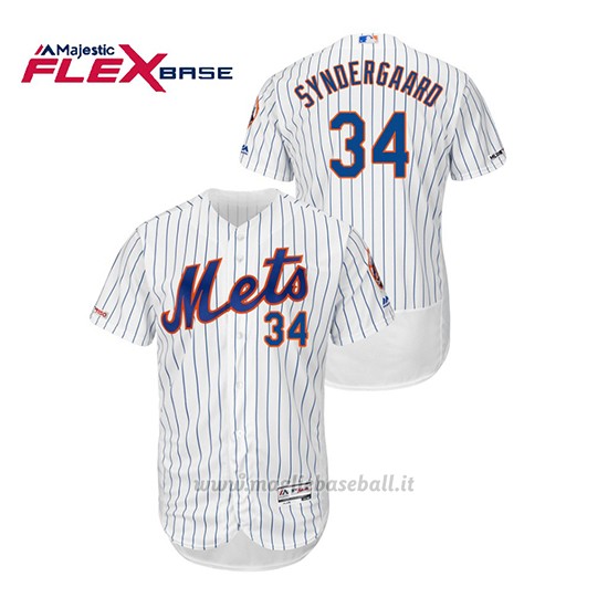 Maglia Baseball Uomo New York Mets Noah Syndergaard 150th Aniversario Patch Autentico Flex Base Bianco
